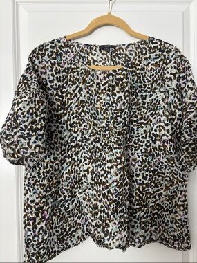NYDJ Short Sleeve Leopard Print Blouse MULTI COLOR